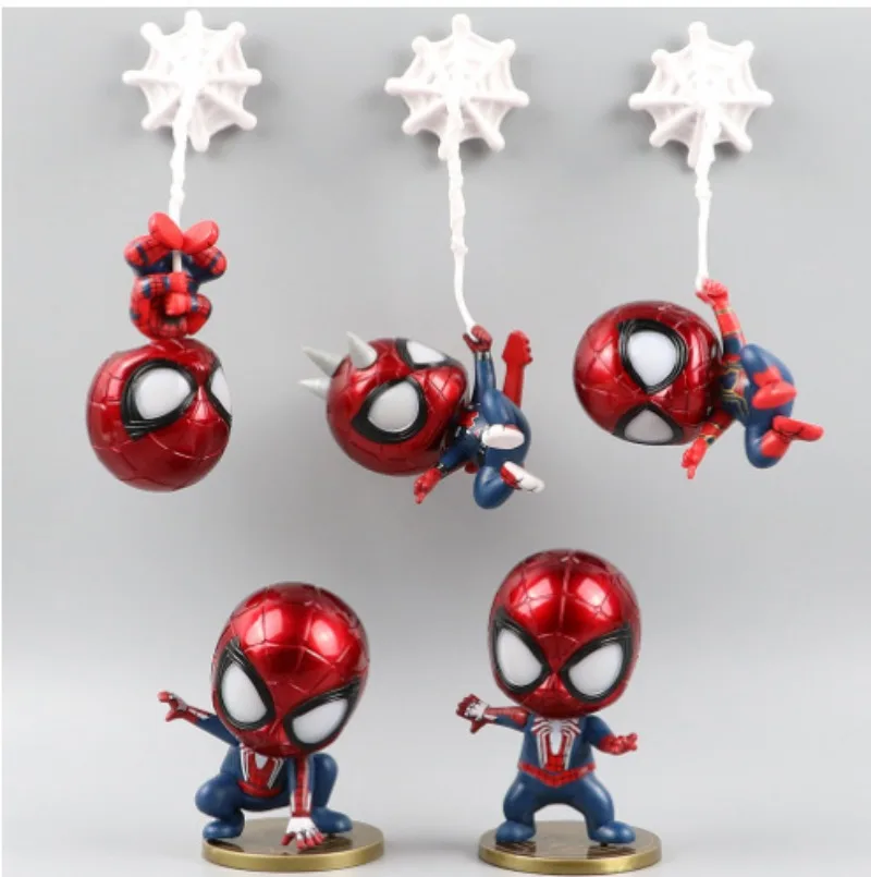 Hot toys set da 5 pezzi Marvel Anime Spider-Man PVC solid Q version Doll torta di compleanno decorazioni da forno ciondolo giocattolo regalo per bambini