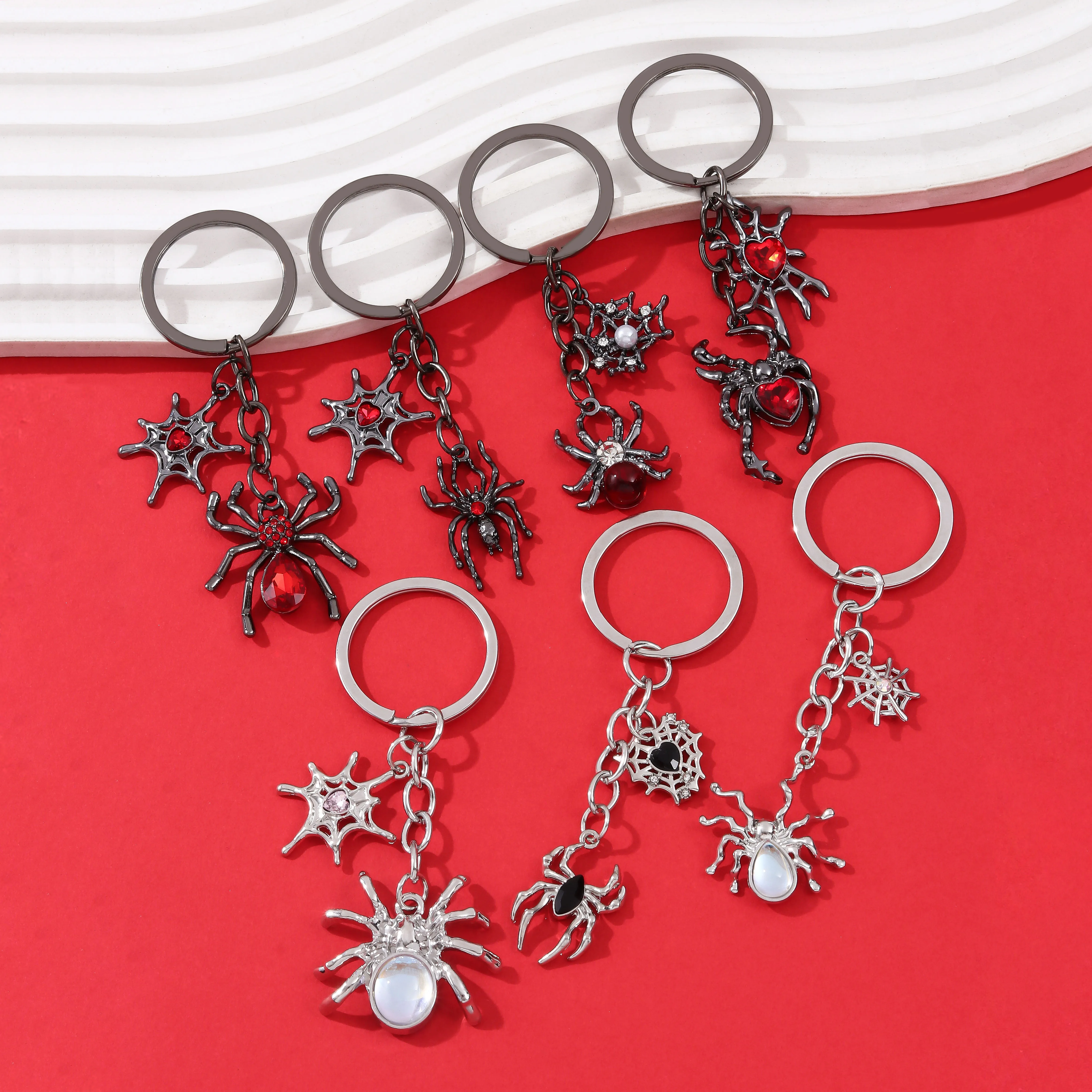 1PC Dark Gothic Drip Oil Enamel Multiple Spider Spider Web Keychains DIY Jewelry Bags Water Cups Pendants Commemorative Gifts