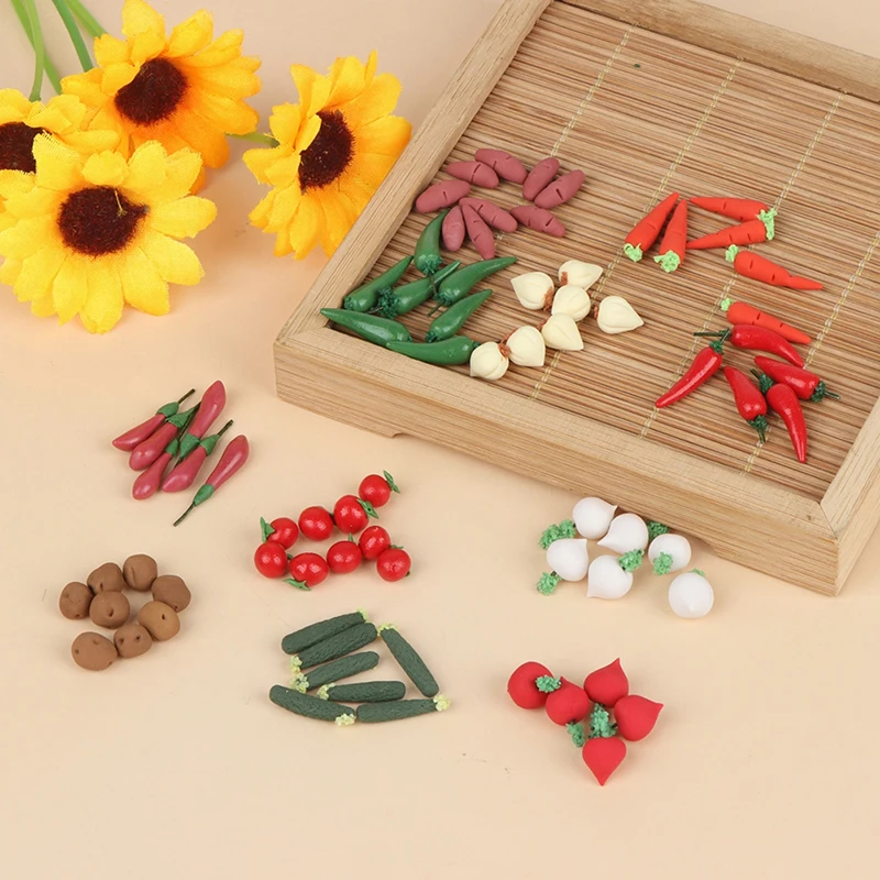 10Pcs 1:12 Dollhouse Miniatuur Plantaardige Wortel Tomaat Radijs Pretend Play Voedsel Speelgoed Voor Poppenhuis Keuken Supermarkt Decor