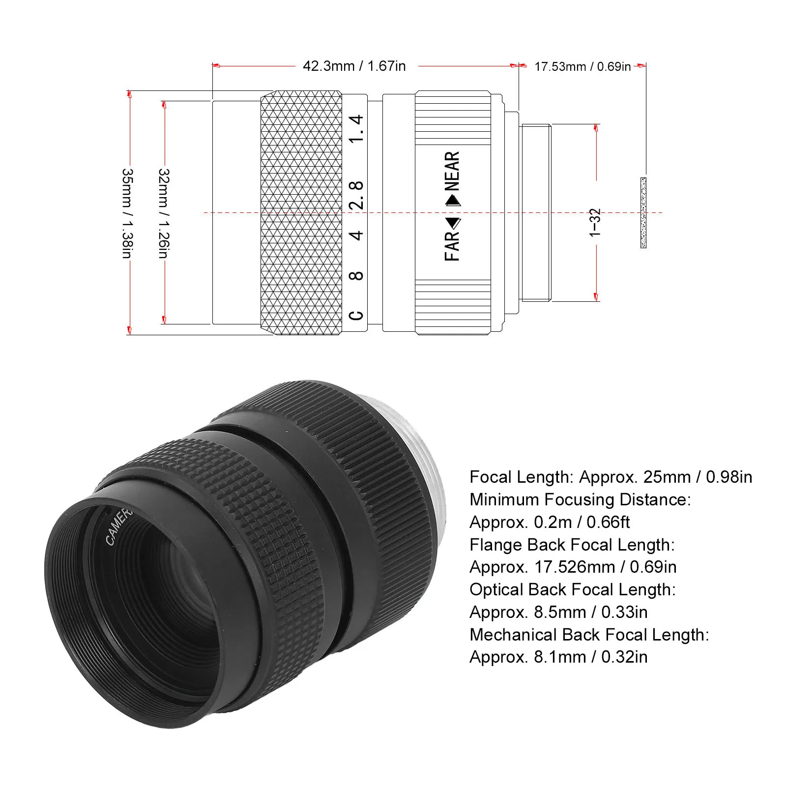 Industrial Aperture Lens 1/2 Inch F1.4 25mm C Mount Manual Aperture Industrial Lens Industrial C Mount Lens Manual Aperture Lens