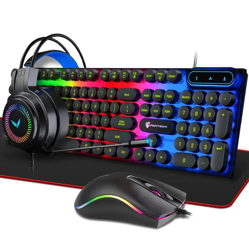 Luminous Keyboard Mouse Headset Combo, Neutral All-English Packaging 3 or 4-Piece Kit With Mouse Pad