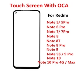 Front Glass For Xiaomi Redmi Note 10 Pro Max 6 7 8 8T 9 9S 5 Touch Screen LCD Display Out Panel Cover Repair Replace Parts + OCA