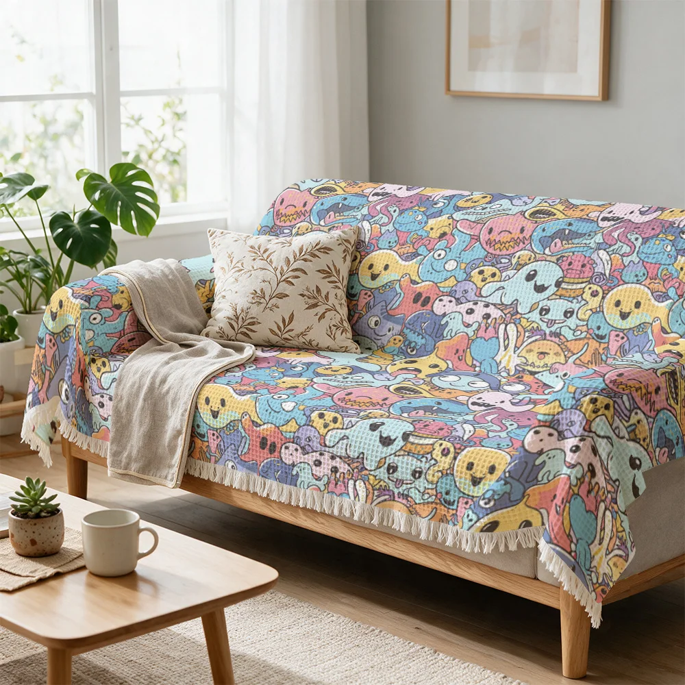 Whimsical Colorful Throw Blanket Sofa Throw Decor Cushion Cover Accent Couch Blanket for Living Room Boho Home Decor