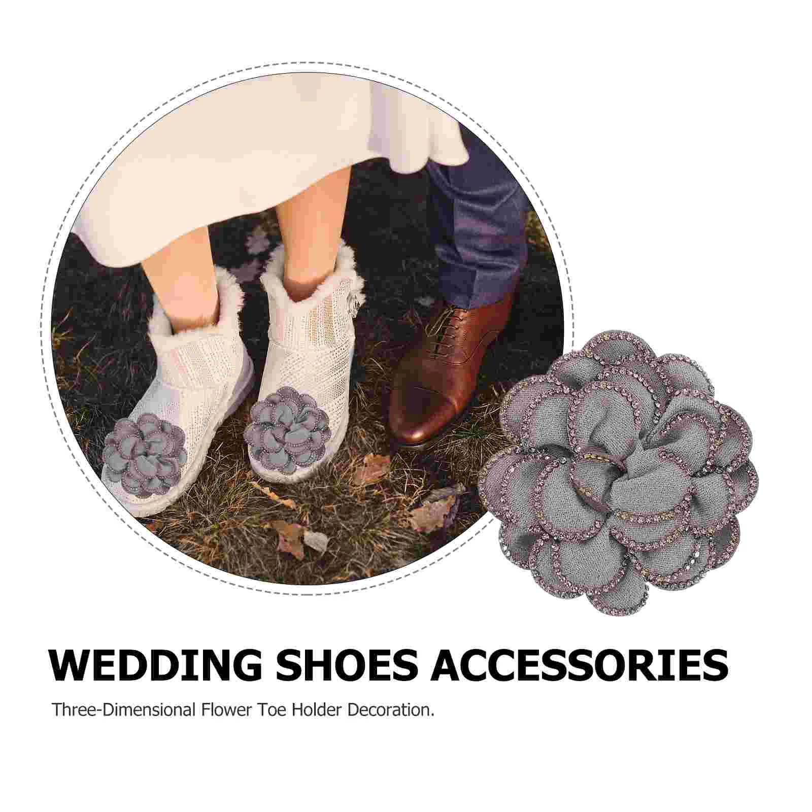 2Pcs 이동식 라인 석 구두 꽃 웨딩 신부 클립 액세서리 회색 브로치 장식 ShoeDecorations