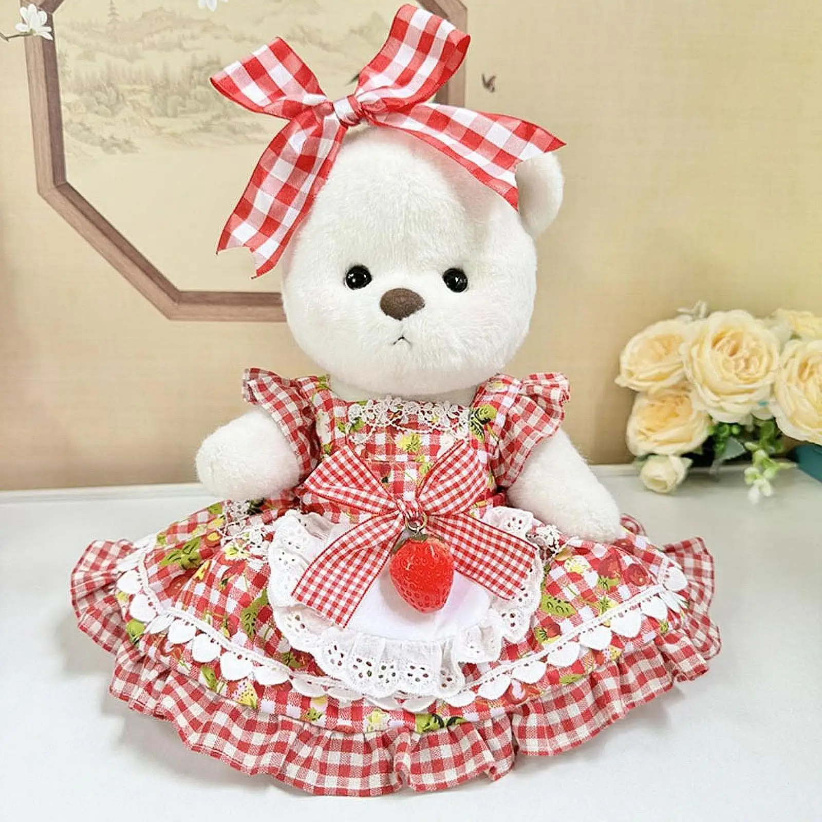 

Dolls Dress Headband Suit Costume, with Bow Brooch, DIY Doll Toy Miniature Clothes Doll Clothes for 38cm Dolls Girls Dolls