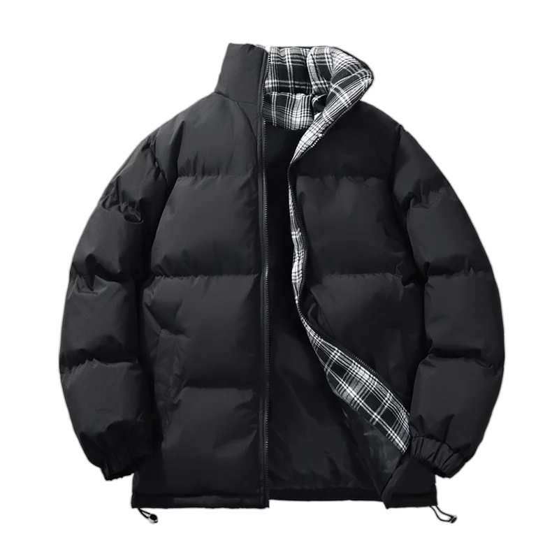 

Корейская версия, мужские хлопковые куртки, зимние пальто с воротником-стойкой, клетчатый дизайн, воротник, теплая хлопковая верхняя одежда унисекс