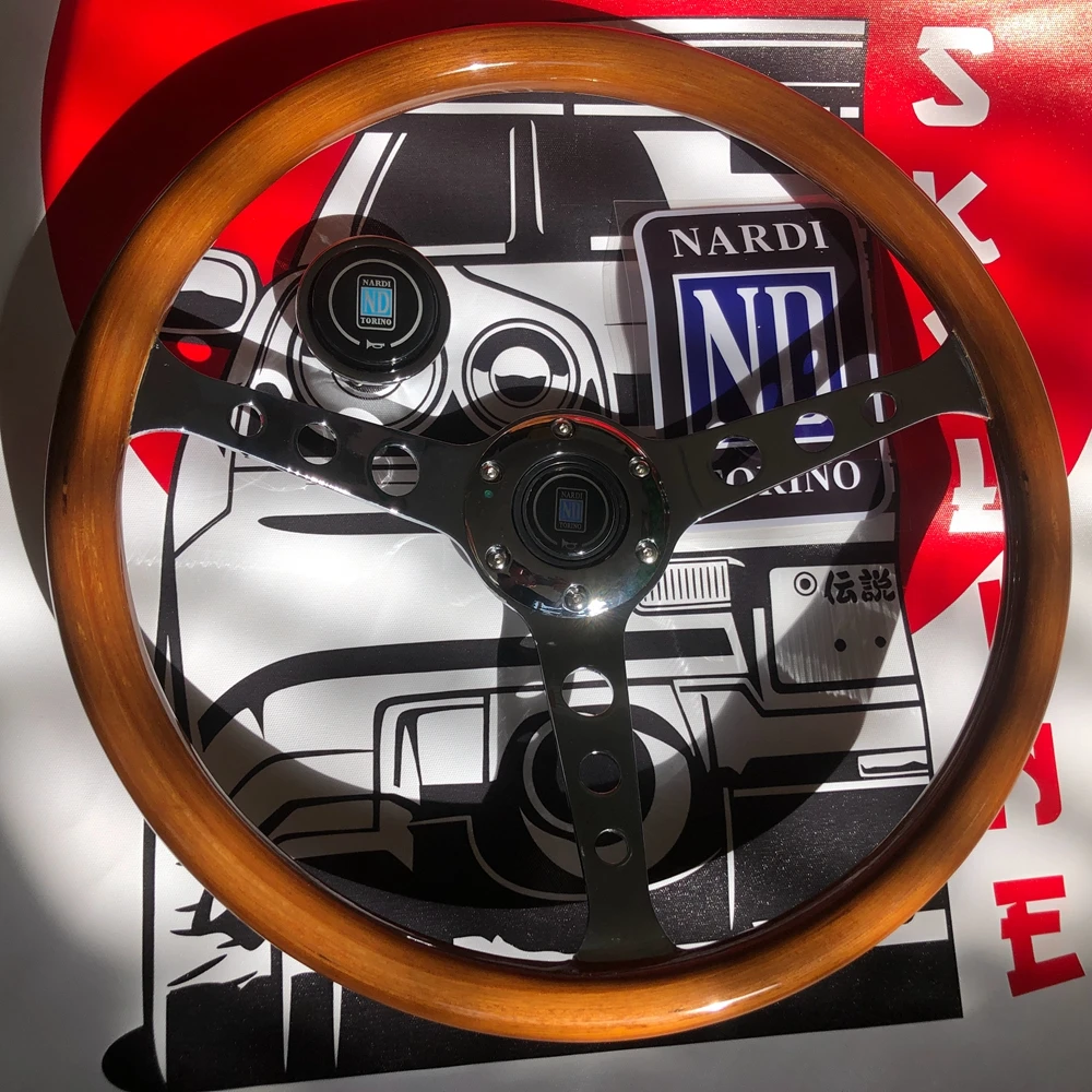 15Inch Classic Real Wood Nardi Steering Wheel Car Rally Racing Wood JDM Steering Wheel Volantes For VW HONDA TOYOTA BMW Nissan