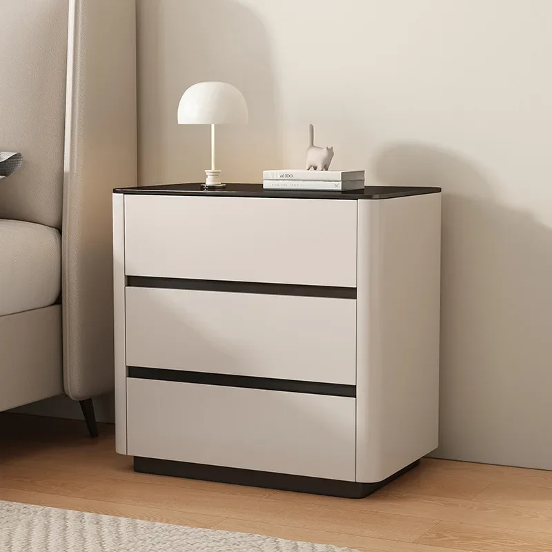 

D33Italian minimalist solid wood paint bedside table, new light luxury high-end household explosion-proof glass side cabinet