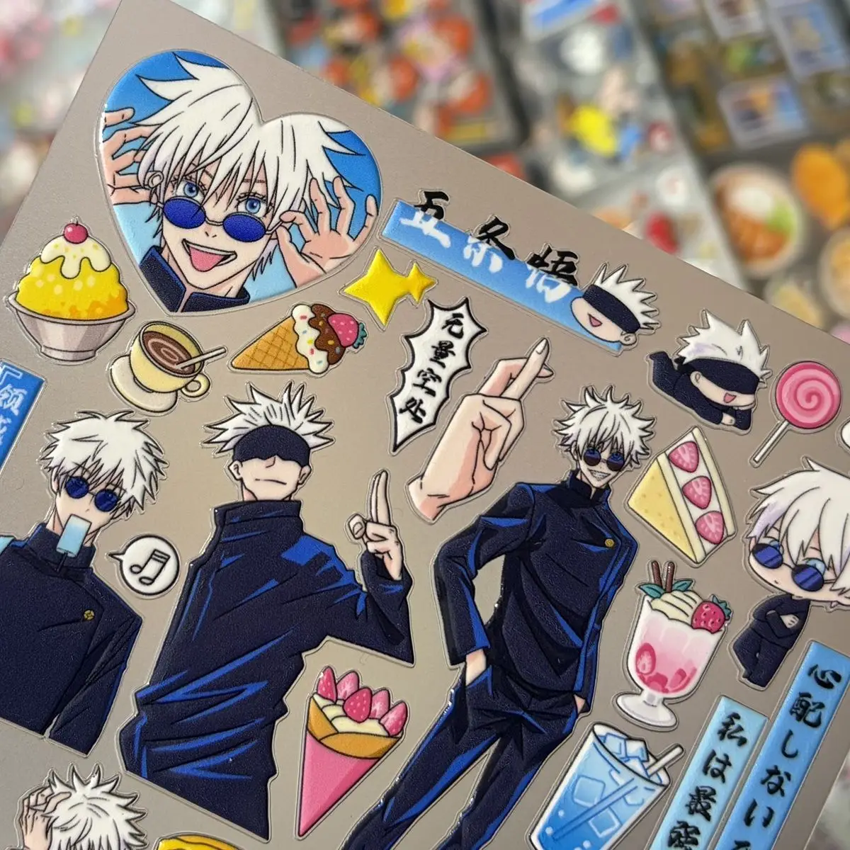 Anime Sticker Sheet Kawaii Aesthetic Die Cut Vinyl Decals Holographic Cute Boy Cartoon Stickers Glossy Laptop Decor Gift