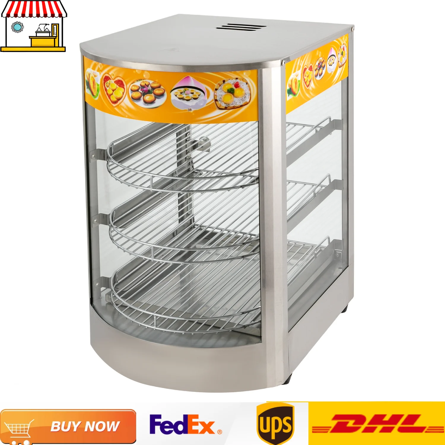 Elektrischer Fast-Food-Wärmer | 3-stufiger 50-Liter-Hamburger- und Trockenfutter-Wärmevitrine aus Edelstahl