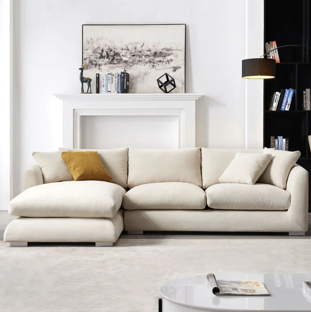 Modern Home Living Room Sofa Set Furniture White Linen Feather Cream Beige