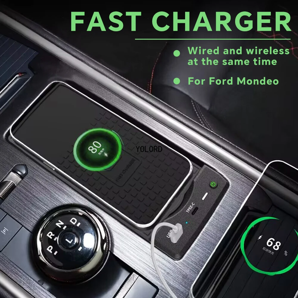 Car Wireless Charger for Ford Mondeo Evos 2022-2025 Charging Pad Mobile Phone Holder Fast Charge Console Accessories Interior