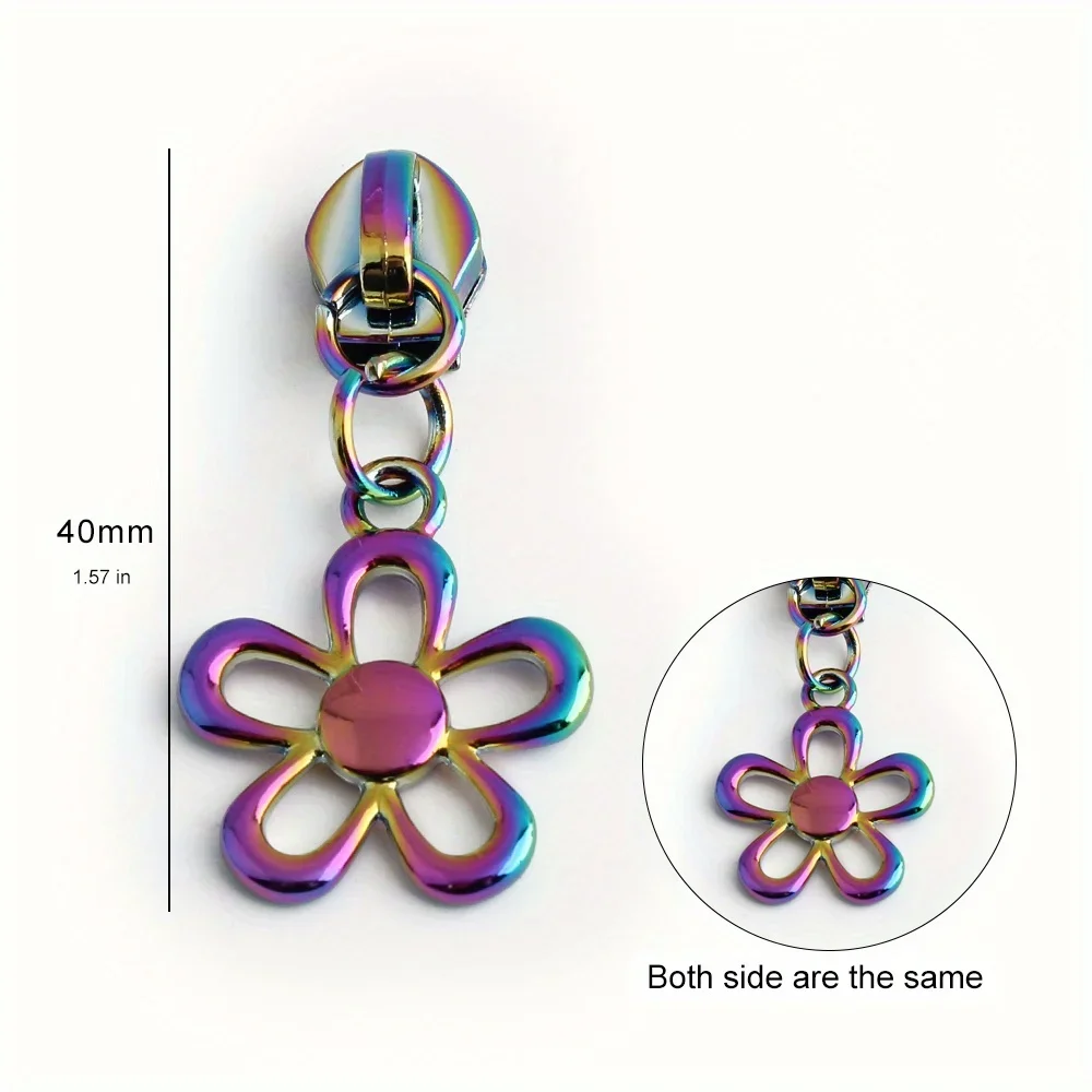 5PCS 40mm 5# nylon tooth hollow flower pendant zipper puller flower shape clothing coat luggage durable metal pull tab slider