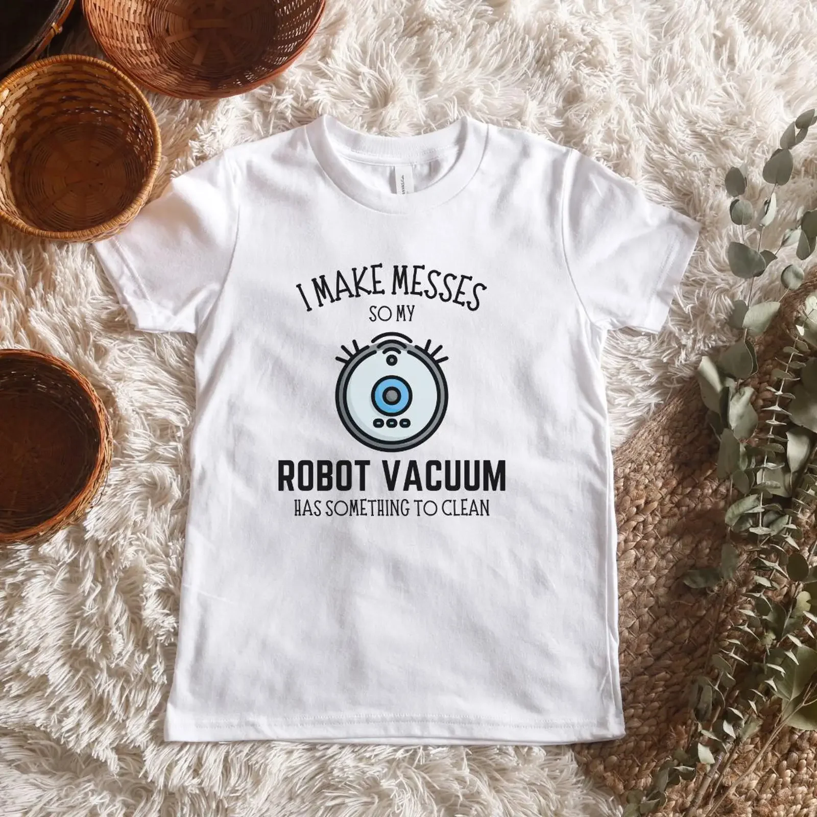 Kids Robot Vacuum T Shirt Lightweight Cotton Lover  vintage Washed Stretched Casual Top For Everyday Wear Stylish