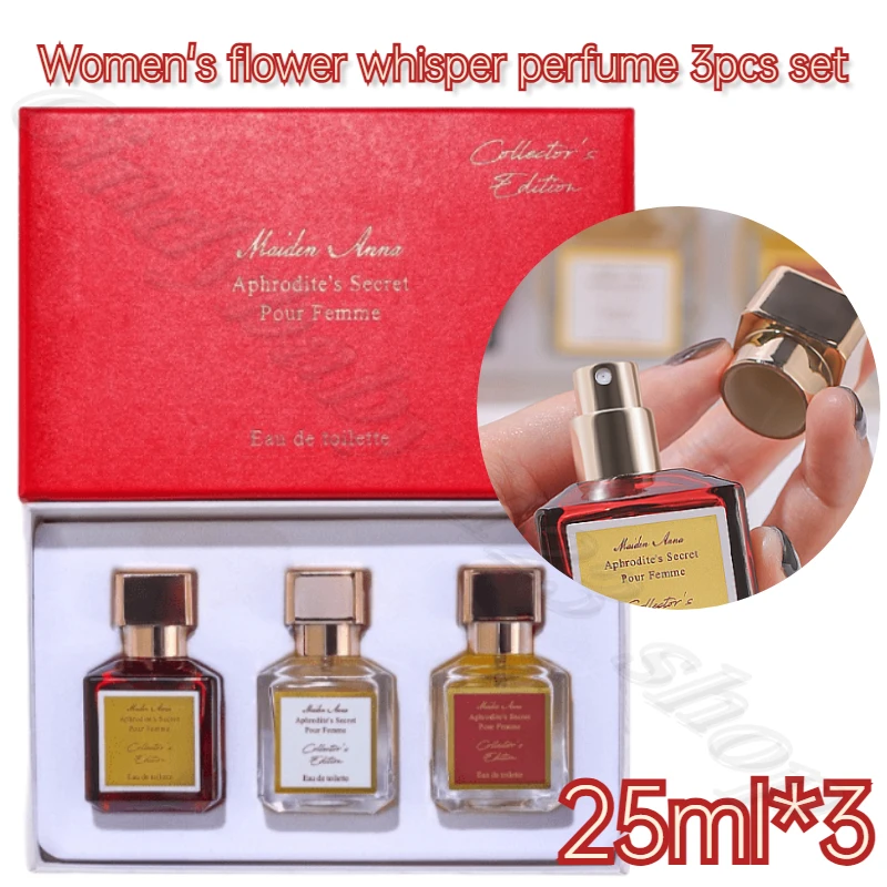 Women's Flower Chinese Secret Language Perfume 3 Pcs suit Gift Box Wooden Amber Musk Flavor 25ml*3