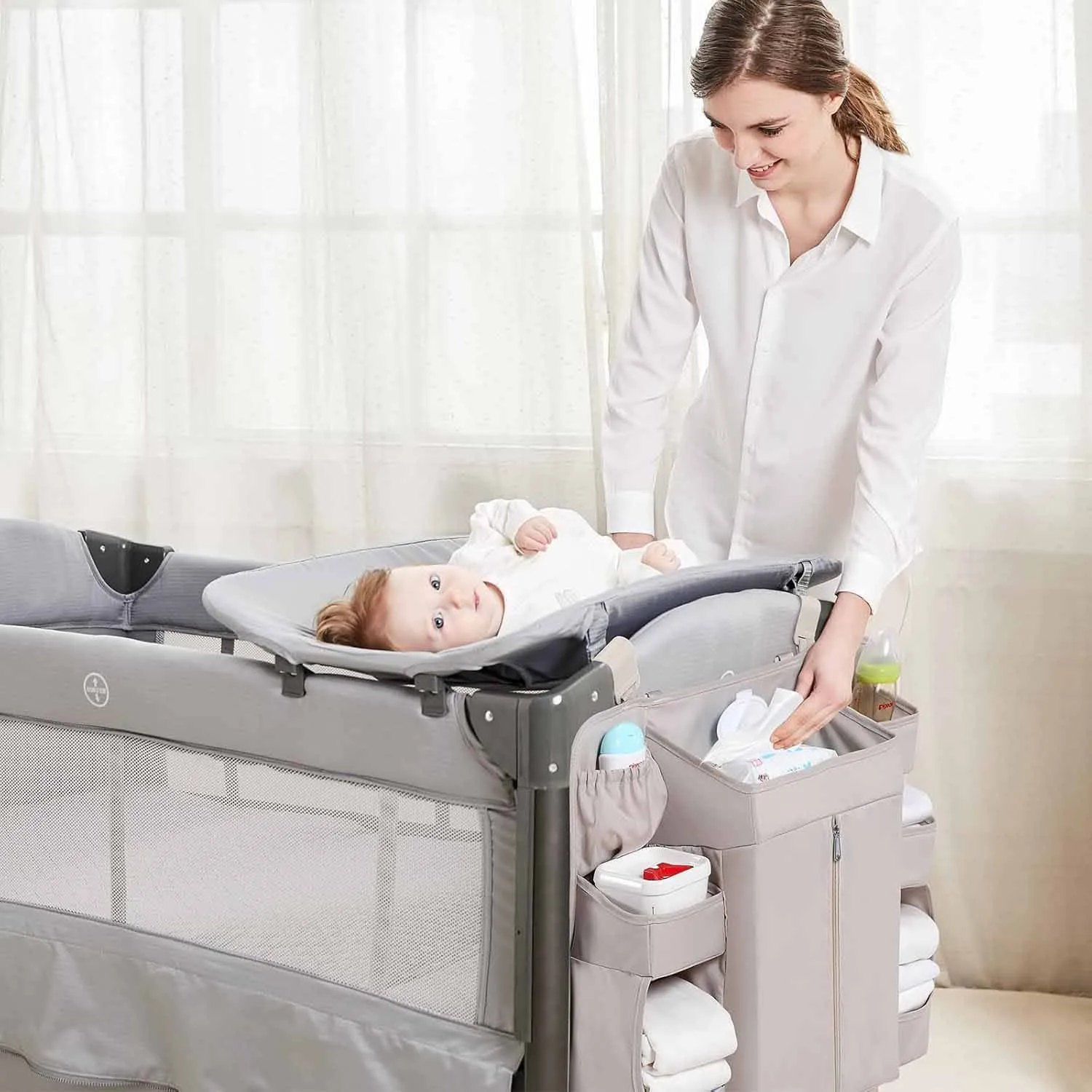 Foldable Hanging Storage Bag for Crib Large Capacity Baby Bed Organizer with Pockets Hanging Crib Organizer Bag for Diapers Toys