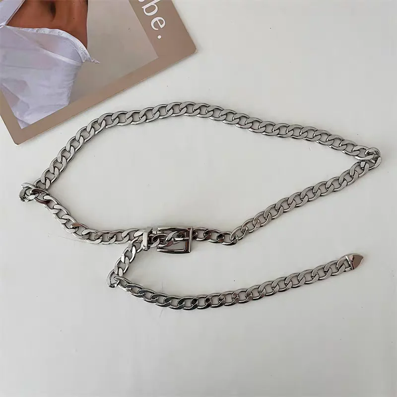Damen Coole Silber-Gold Metallkette Gürtel, Modischer Herren Hochwertiger Gürtel, Trendiger Gürtel für Alle Kleidungsstücke – Detail 14