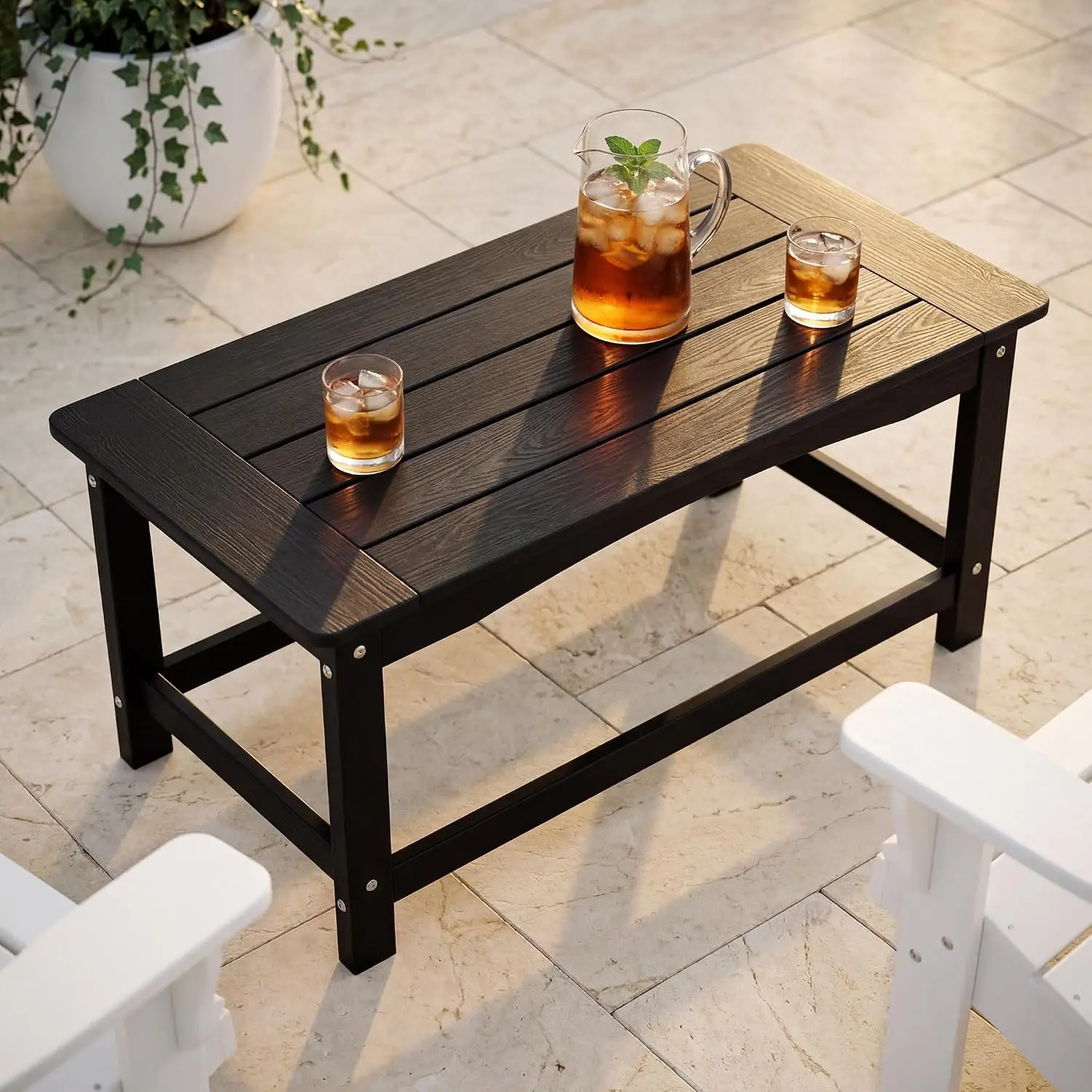 Outdoor Coffee Table Black, Small Poly Lumber, Patio Balcony Table | 35.4