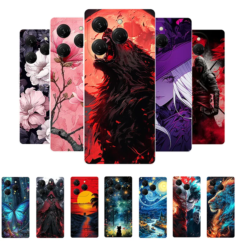 For Tecno Spark 20 Pro Case Flowers Wolf Soft Silicone Phone Cover for Tecno Spark 20 Pro KJ6 Coque Spark20Pro Shockproof Fundas