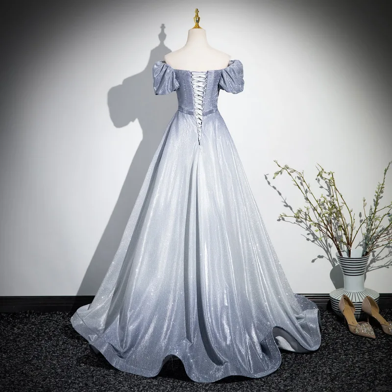 2025 novo verão feminino nova malha gradiente vestido de noite elegante emagrecimento um ombro grande balanço volta cinta vestido