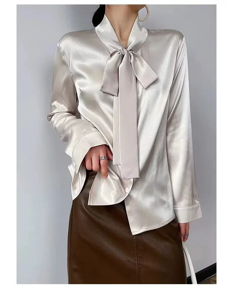 London wholesale spring summer autumn ladies high quality luxury real silk top silk shirt women