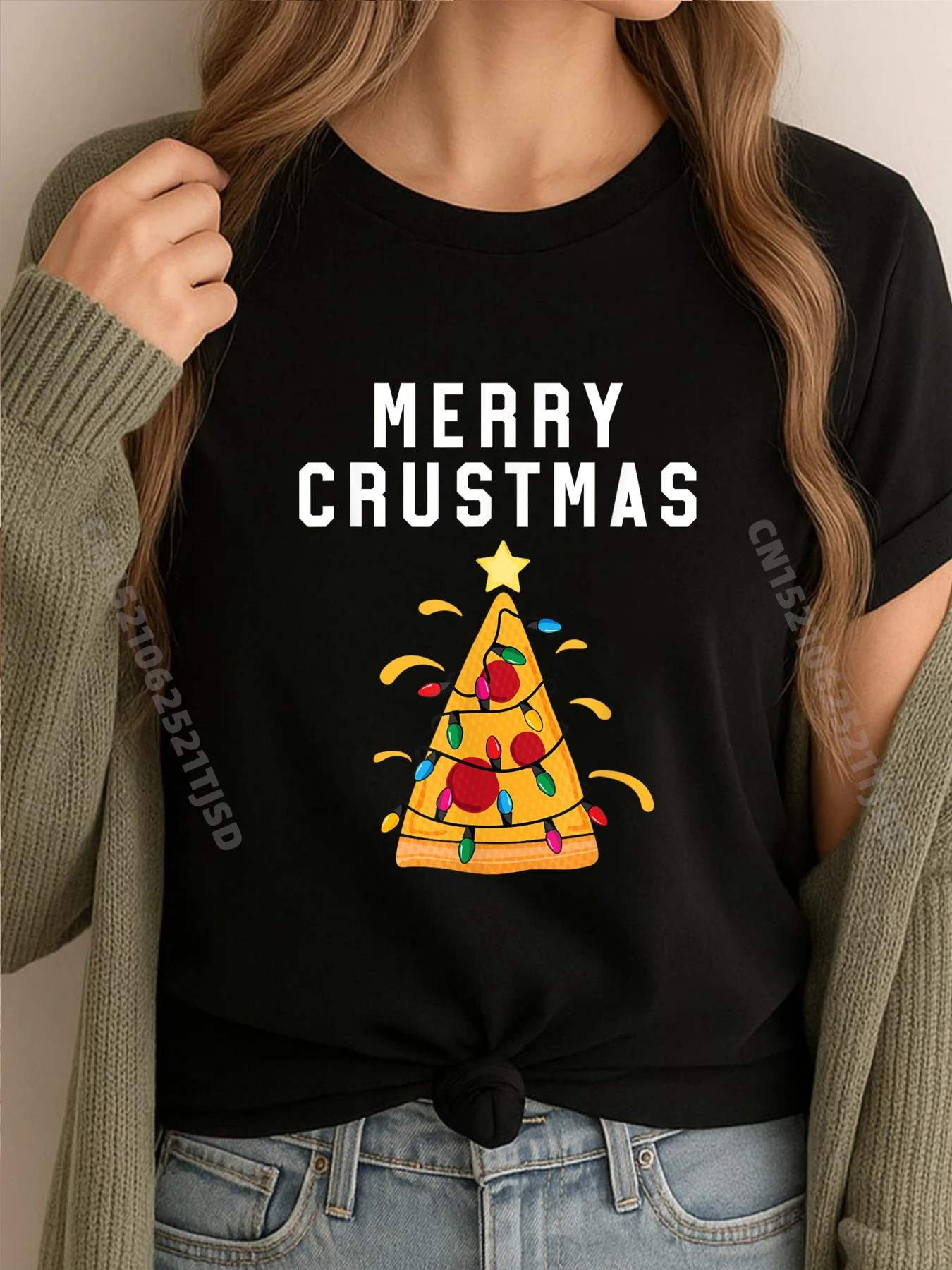 

Merry Crustmas Pizza Lover Xmas Tree Pizza Рождественские футболки с рисунком Женская футболка большого размера Ретро стираная футболка в английском стиле