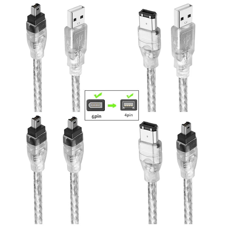 Firewire 1394 USB إلى 4Pin إلى 6Pin كابل بيانات IEEE 1394 كابل توصيل للكاميرا كاميرا الفيديو DV بطاقة اكتساب ملحقات الحبل