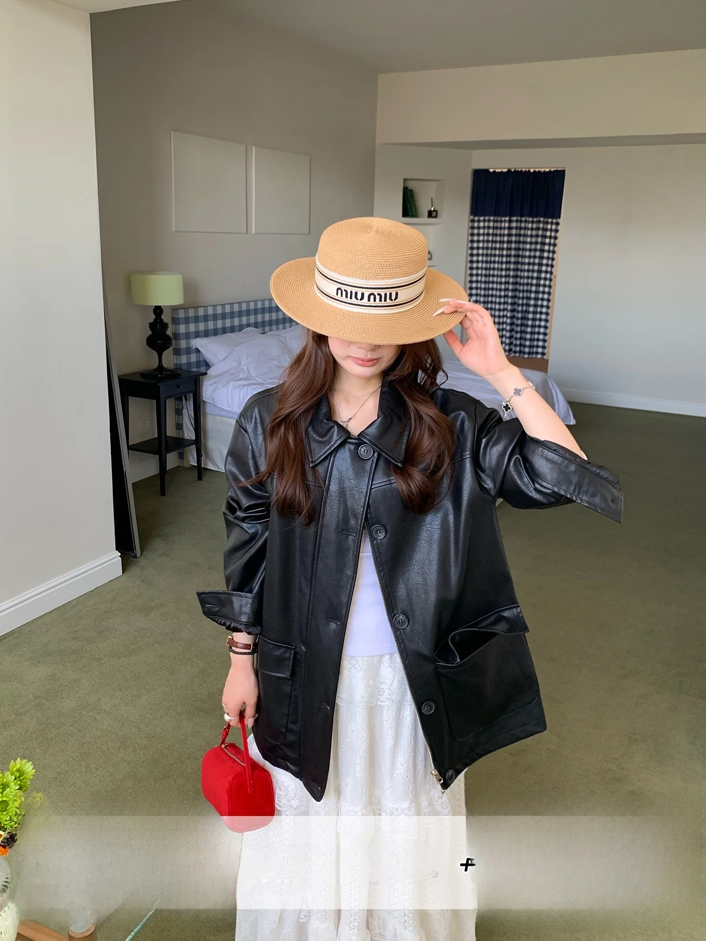 

Американская ретро-куртка из кожи с принтом апельсинового дерева, женская, свободного кроя, с отложным воротником, осенняя, повседневная, с длинными рукавами, средней длины