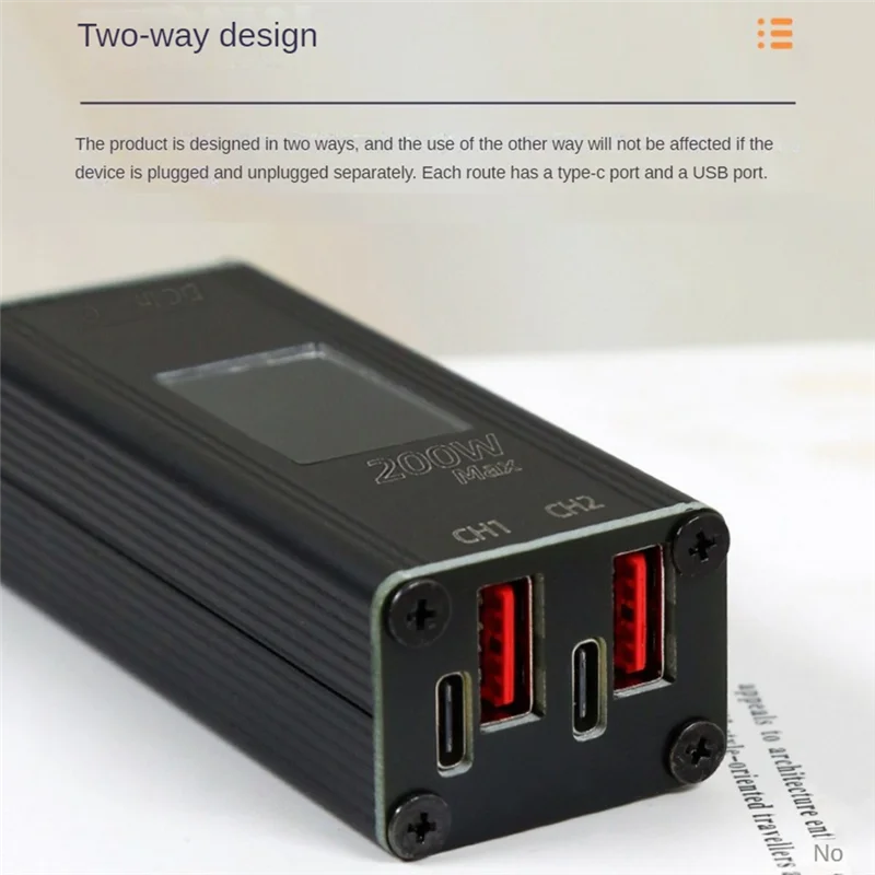 شاحن سطح المكتب يوميًا 200 وات 1.14 بوصة IPS شاشة 24 فولت تيار مستمر 55X25 مللي متر إلى USB Type-C PD100W محول محول الهاتف المحمول شحن سريع