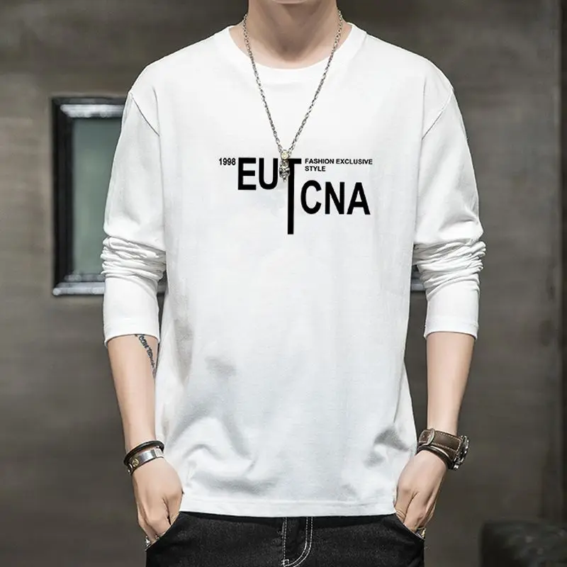 

Men's 2024 Spring and Autumn New Pullovers O-Neck Printed Letter Fashion Versatile Loose Minimalist Casual Long Sleeve Top