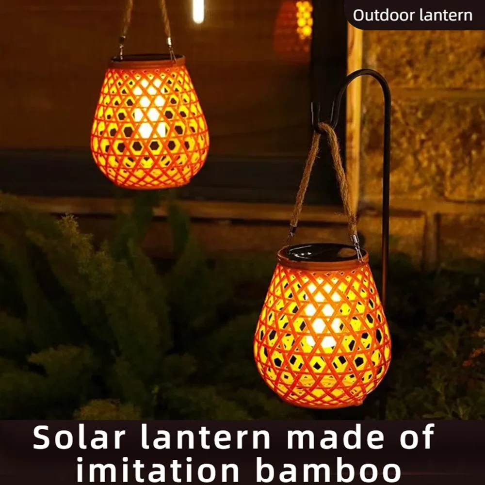 1 pc Outdoor solar lantern, imitation bamboo style lantern. Courtyards, villas, gardens decorated with lanterns.