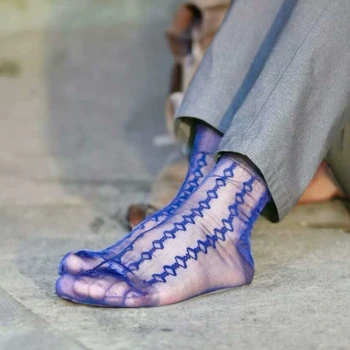 Calcetines de tubo de nailon azul para hombre, traje Formal de negocios exótico Sexy, calcetines de vestir para hombre, calcetines transparentes ultrafinos TNT, medias para hombre