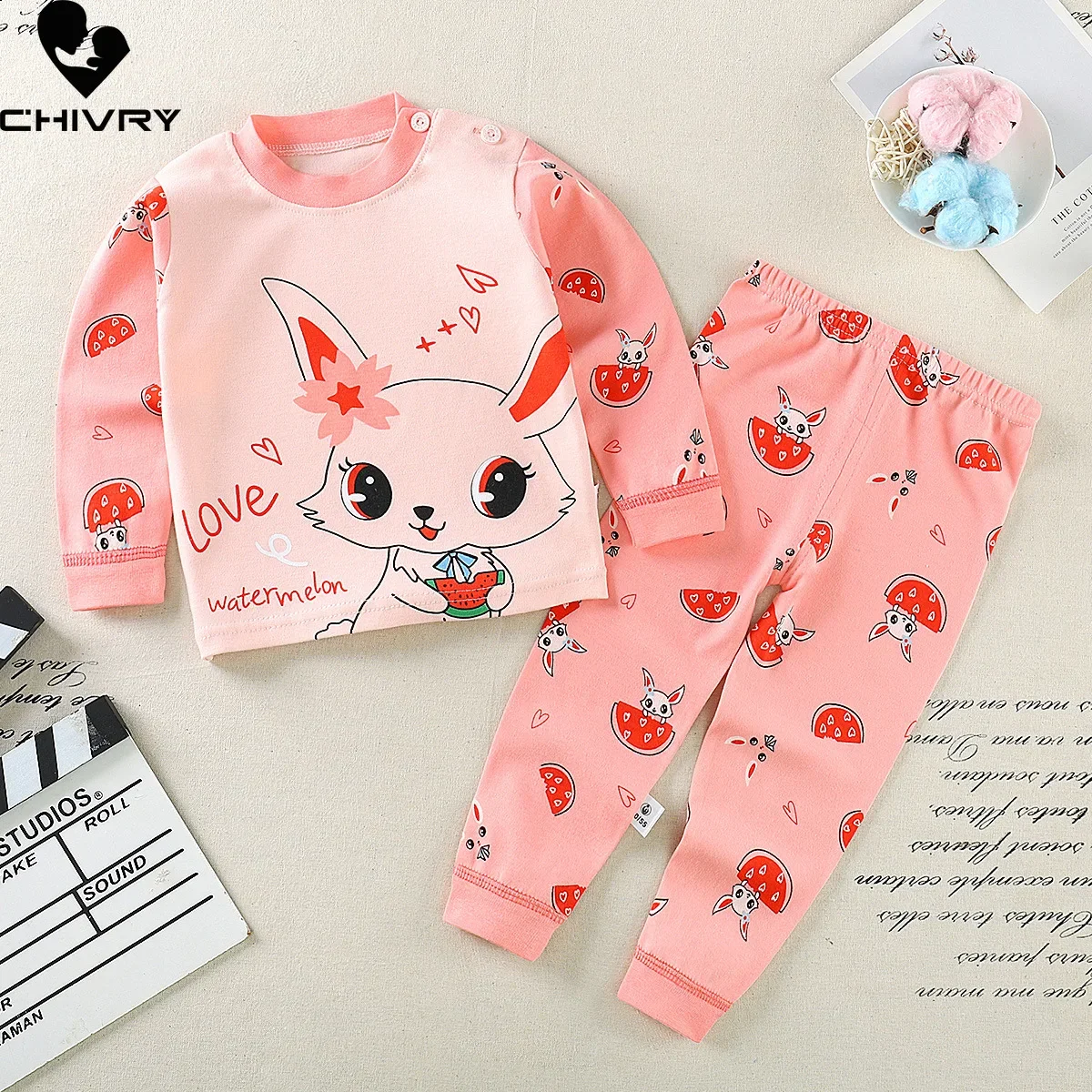 New 2024 Kids Girls Pajama Sets Cartoon Long Sleeve T-Shirt Tops with Pants Toddler Baby Spring Autumn Sleepwear Clothing Sets