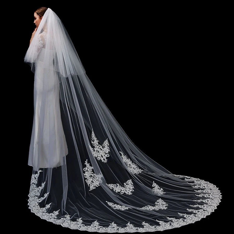 New Arrival White Ivory Cathedral wedding veils for bride mantilla de novia Bridal veils Velos de novia Velo wedding accessories