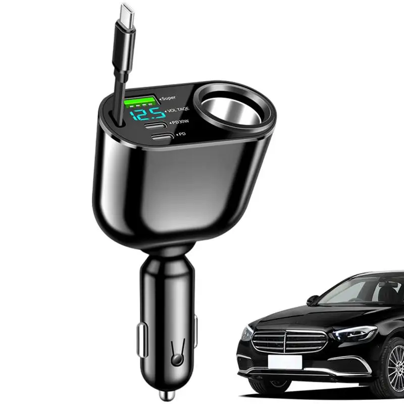 Car Phone Charger With Retractable Cord USB Auto Mobile Phone Fast Charging Adapter Exquisite Exterior Design Auto Charger