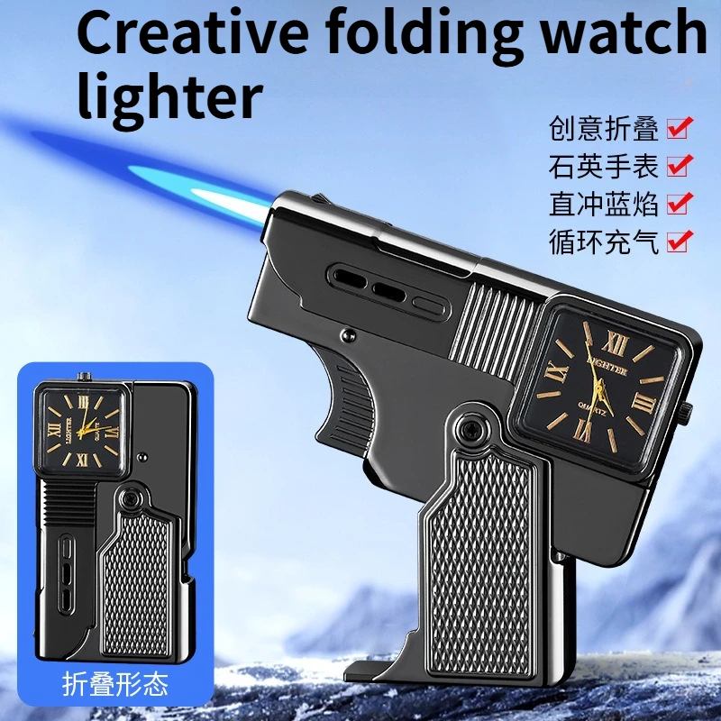 New Creative Lighter Foldable Straight Forward Windproof Blue Flame Lighter To Give To Boyfriend