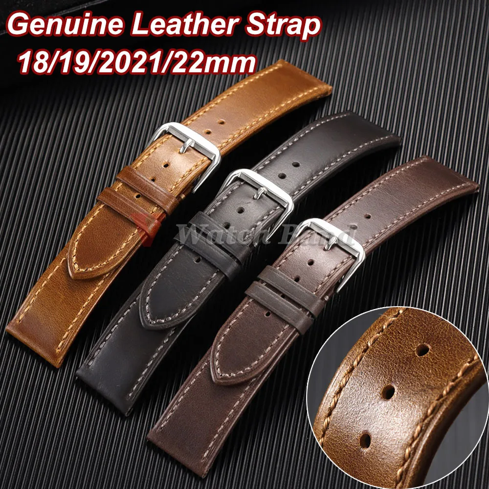 18mm 19mm 20mm 21mm 22mm Vintage Echtleder-Uhrenarmband aus Kalbsleder mit Ölwachs-Verfärbung, Weiches Business-Uhrenband