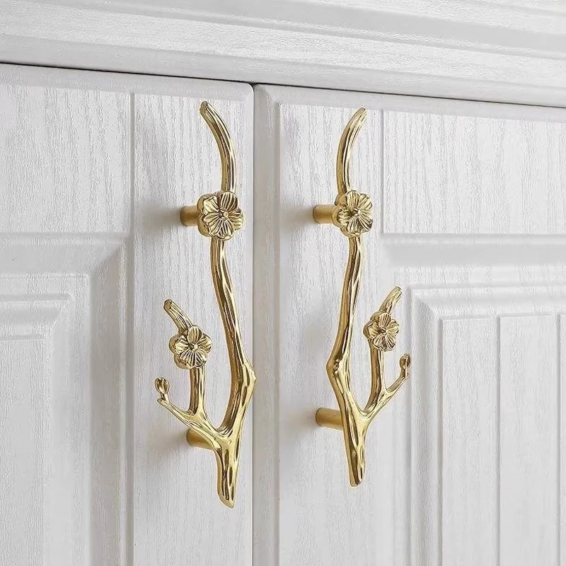 Branch Shape Drawer Pulls Brass European Kitchen Cabinet Handles Retro Gold  Flower Door Handle Decorate Furniture Handle