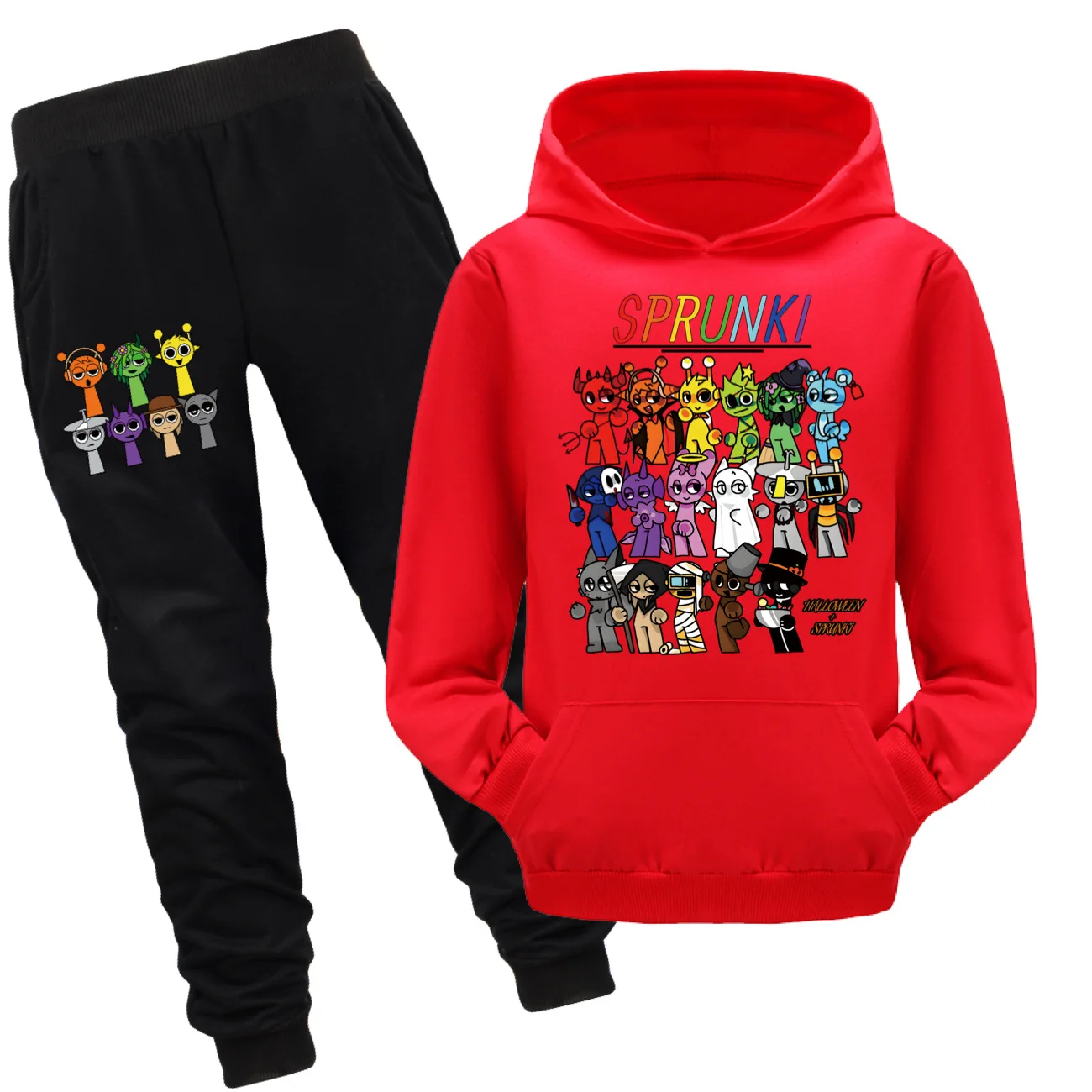 Cute Sprunki Cartoon Clothes Set for Kids Game Incredibox Hoodie Children Fall Hooded Sweatshirts Pants 2pcs Set Boys Outfits