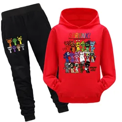 Cute Sprunki Cartoon Clothes Set for Kids Game Incredibox Hoodie Children Fall Hooded Sweatshirts Pants 2pcs Set Boys Outfits
