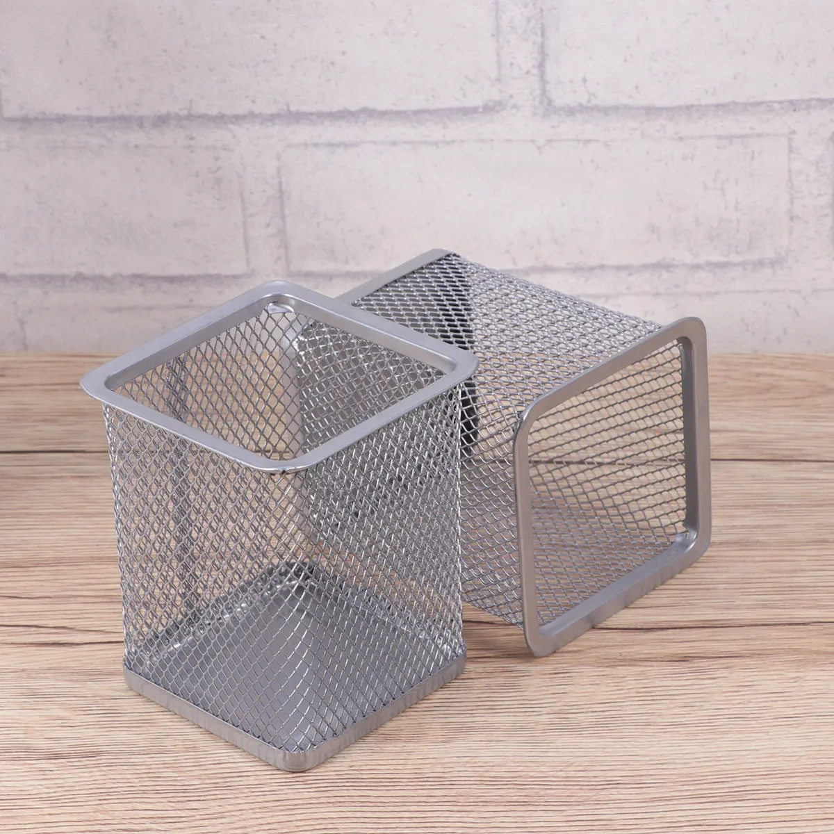 2Pcs Sturdy Metal Pencil Organizer Hollow Mesh Design Scratch Proof Ergonomic Pen Pot for Office School Storage