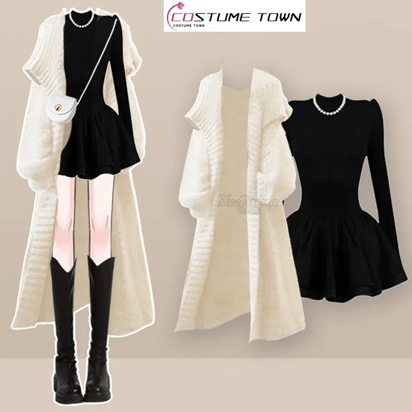 

Autumn and Winter Set Women's Spring and Autumn New Korean Knitted Sweater+Slimming Dress Elegant Women's Two Piece Set