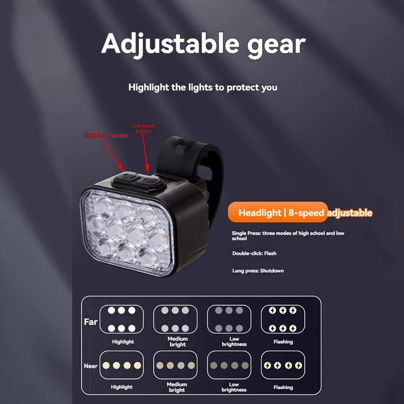 BAADE Set Lampu Sepeda Depan dan Belakang USB Pengisian Helm Gunung Lampu Depan Sepeda Jalanan Lampu Belakang