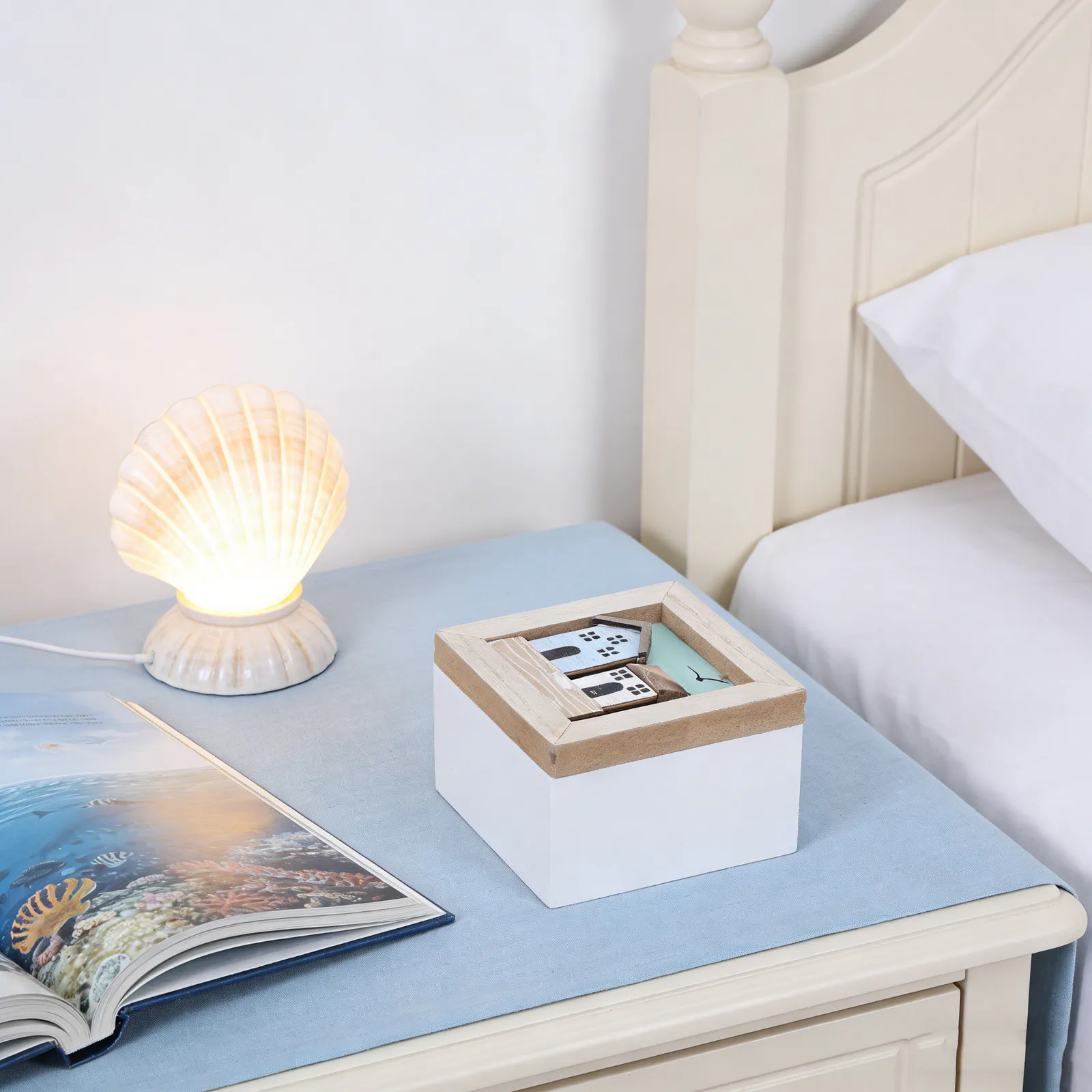 Cofre de Madera Pequeño con Temática Oceánica, Caja Decorativa para Guardar Recuerdos, Organizador, Caja para Joyas, Recuerdos de Playa