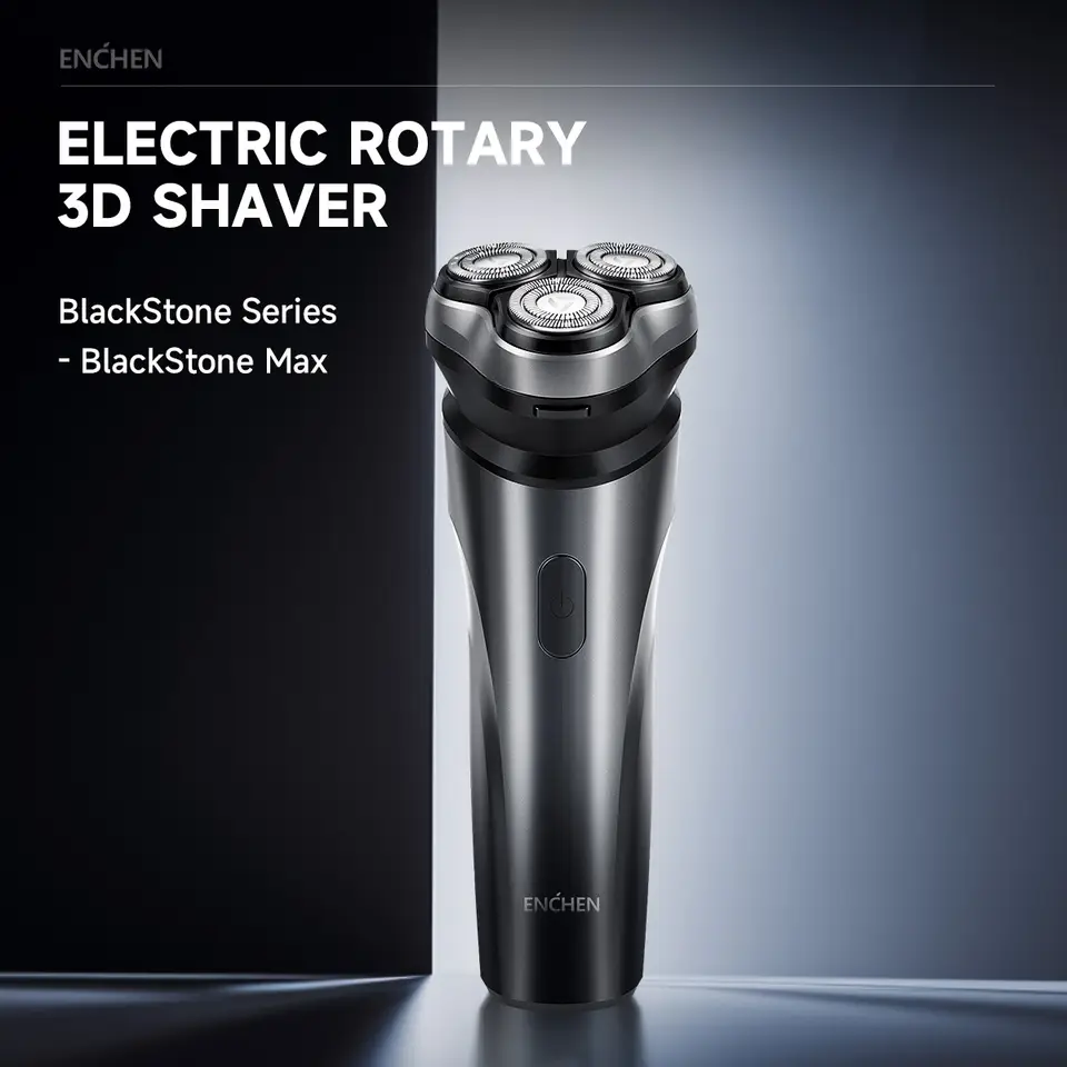 ENCHEN Blackstone Max ماكينة حلاقة كهربائية برؤوس مرنة ثلاثية الأبعاد مقاومة للماء 100% مع أداة تشذيب دقيقة منبثقة
