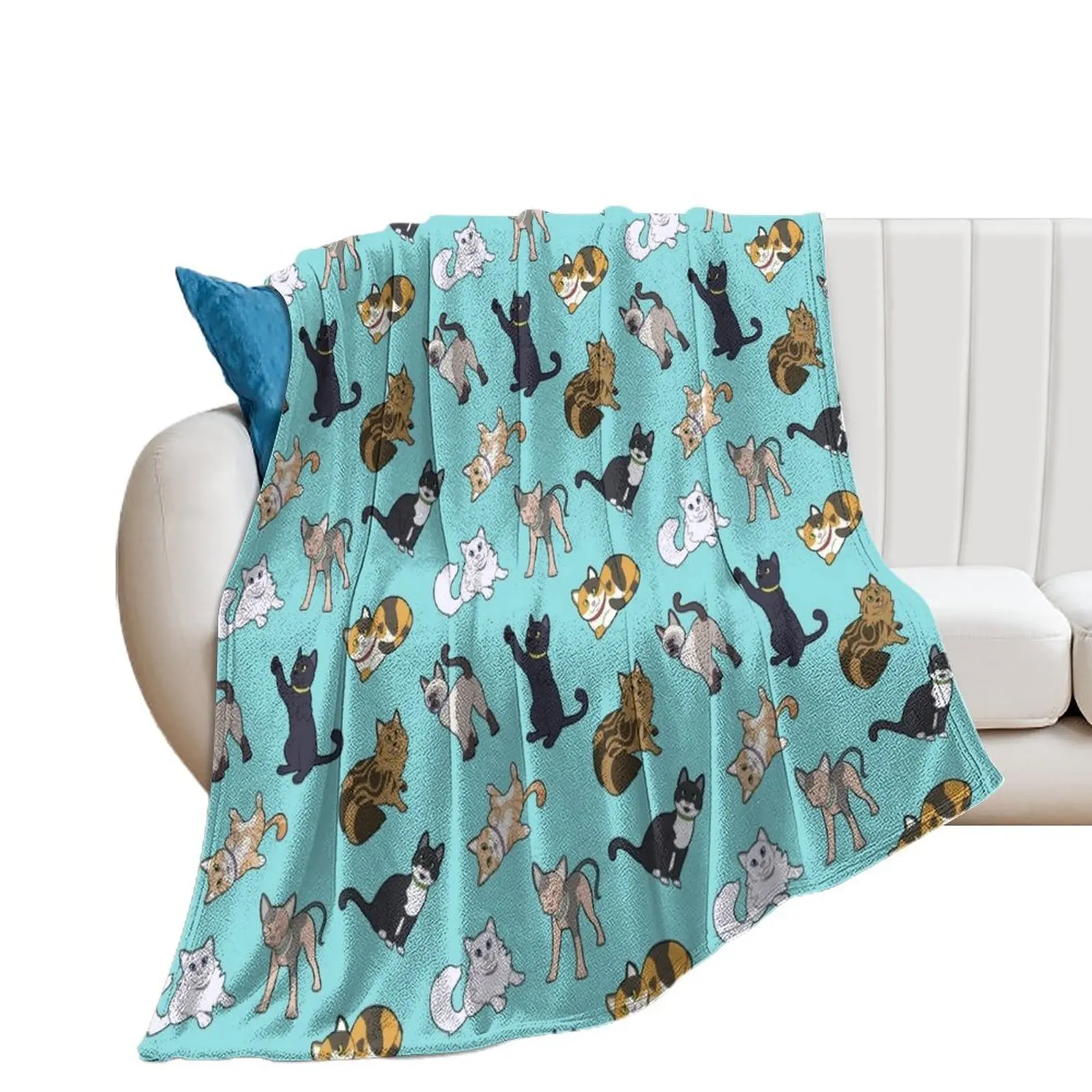 

Cat Pattern - Teal Throw Blanket Bed Fashionable Decorative Sofa Loose Blankets