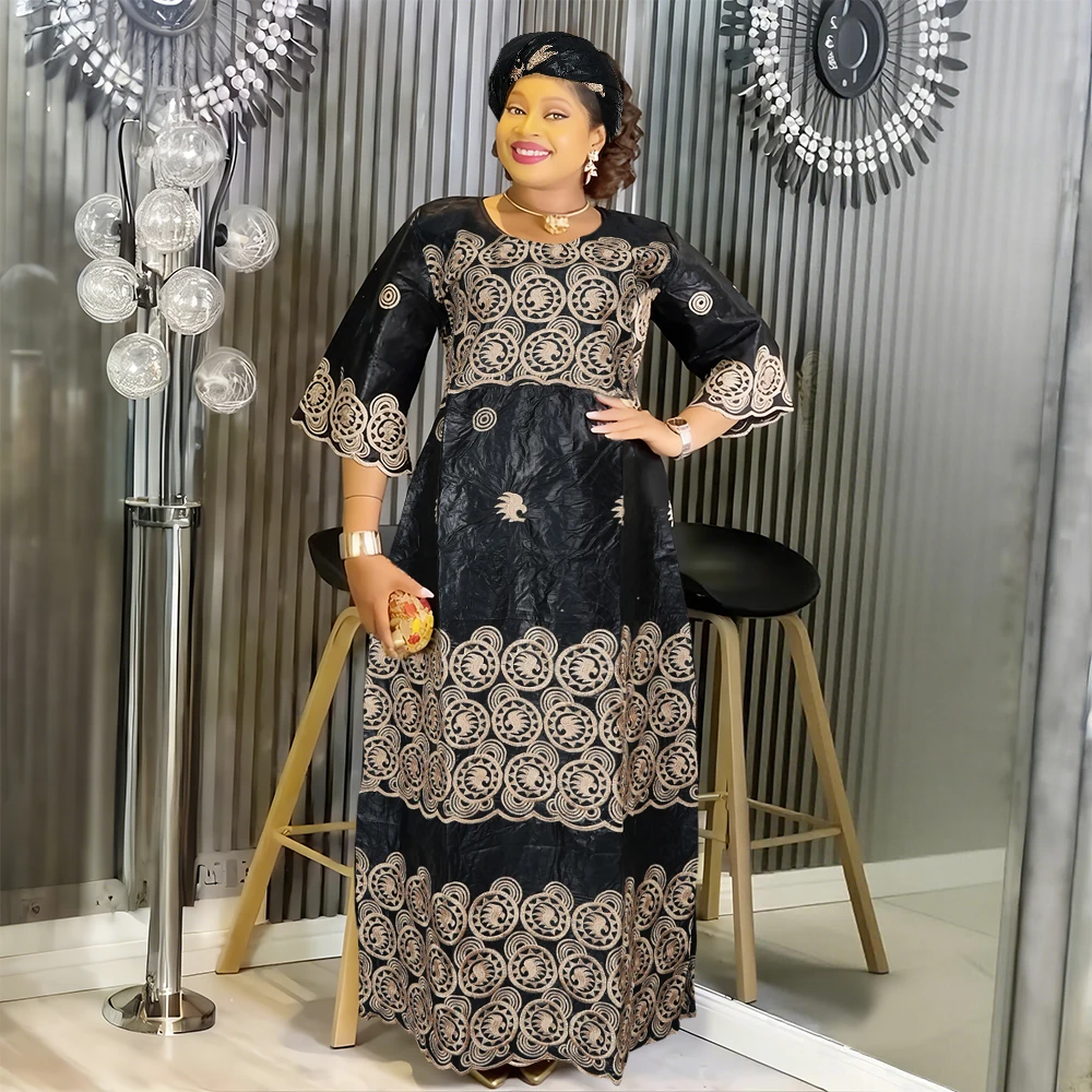 

African Dresses For Woman Traditional Dress Turkey Dress Church Embroidery Robe White Bazin Riche Luxury Elegant Africa Clothing