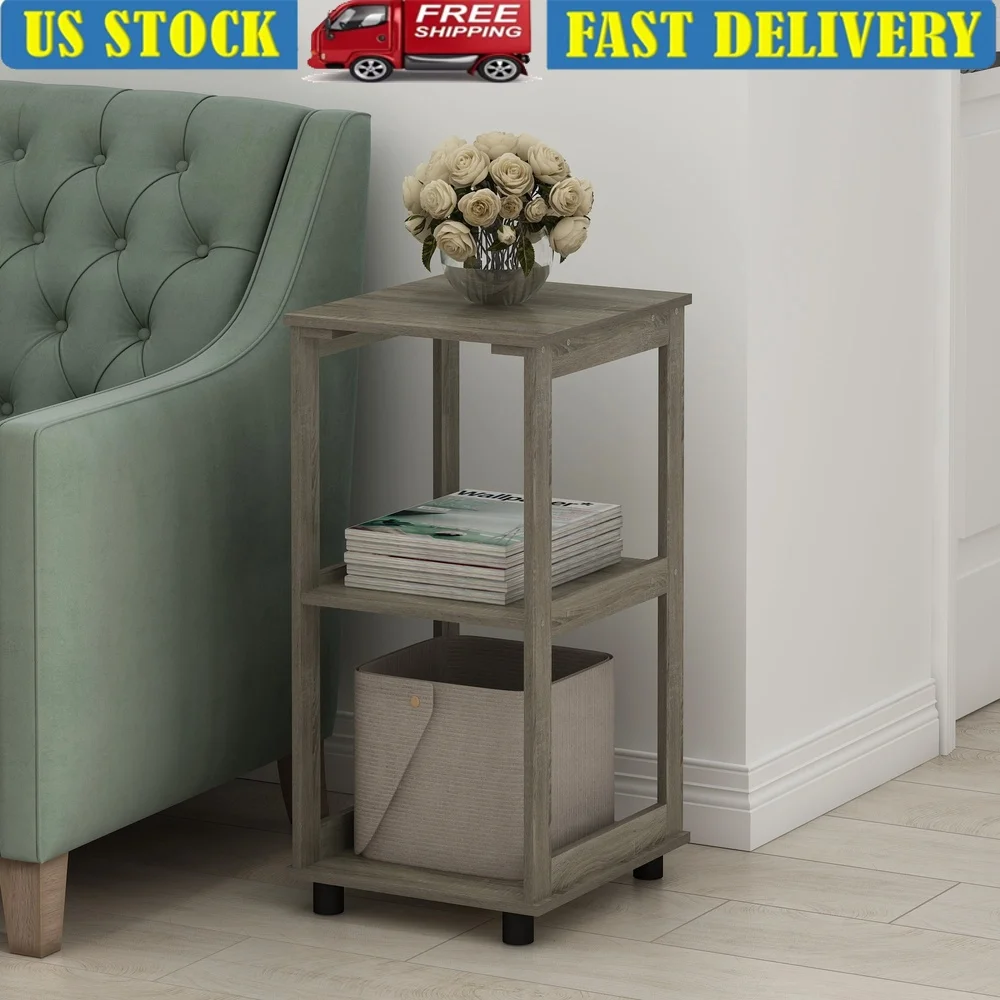

2-Tier Tall End Table Storage Display Shelf CARB Composite Wood Modern Design Indoor Furniture Living Room Bedroom
