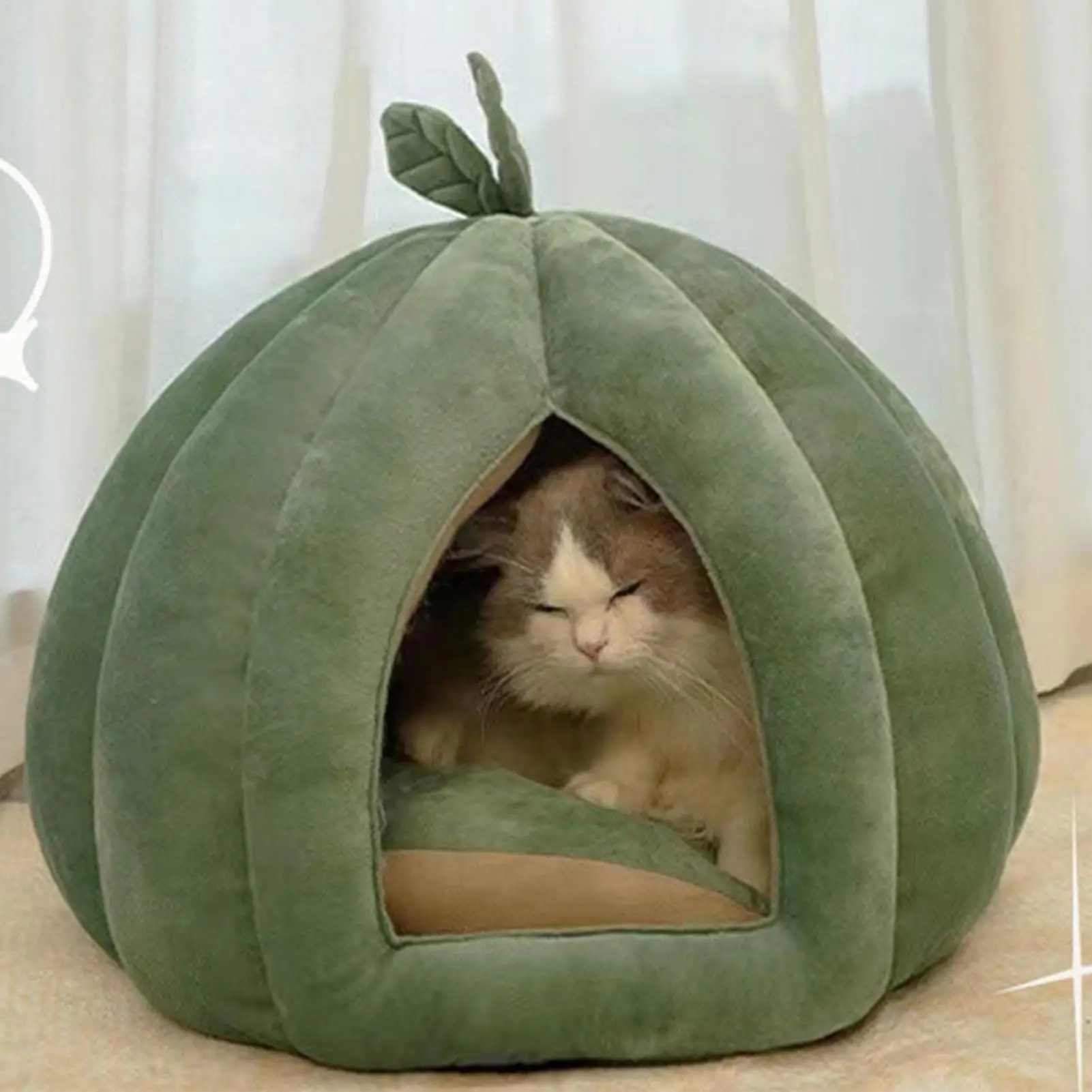 Geschlossenes Katzennest, warmes Winter-Katzenbett, verdicktes Kürbisform-Haustier-Schlafhaus für Katzen, waschbares Katzenschlafbett, Heimtierbedarf