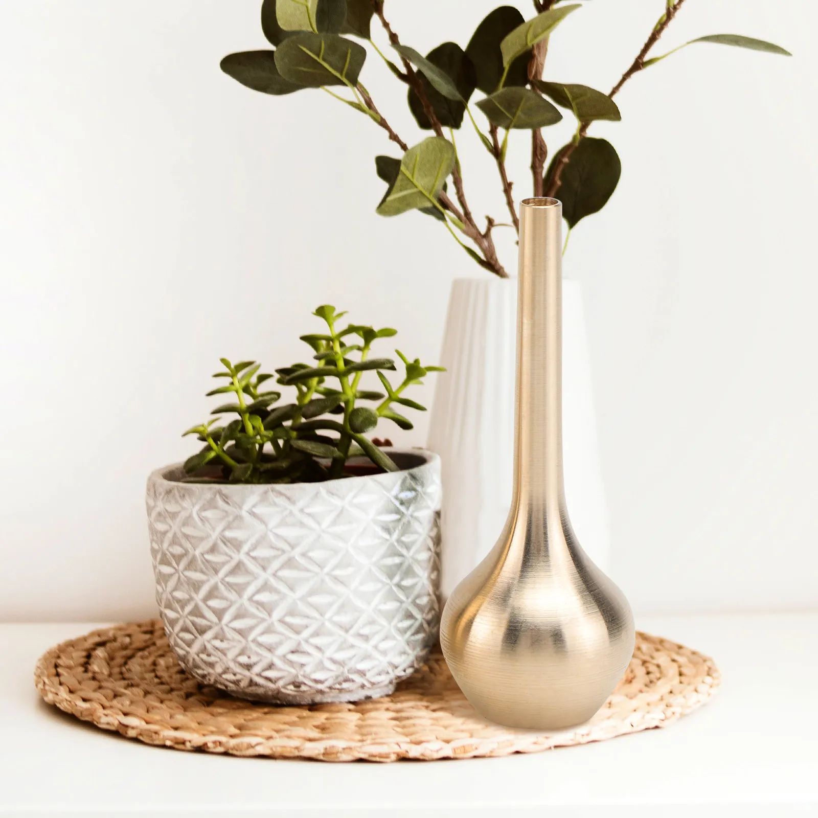 2pcs Copper Brass For Home Desktop Decoration Flower Arrangement Ware Metal Vase Desktop Vase Ornament